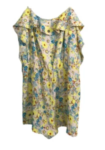 TOPSHOP Womens Romper Ruffle Yellow Blue Spaghetti Strap Floral Sz 8 - Picture 1 of 5