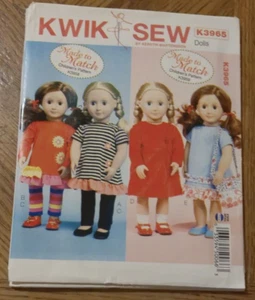 Kwik Sew Pattern K3965 ~ 18" Doll Clothes ~ Match Girls Patterns K3958 & K3959 - Picture 1 of 2