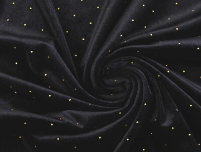 STRETCH SAMT Stoff Samt Velour Goldene Pünktchen auf SCHWARZ EUR 14,98/m - Bild 1 von 2