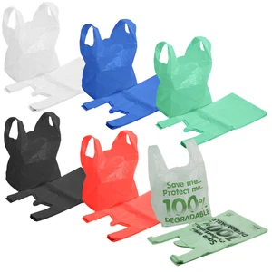 Plastic Vest Carrier Bags Supermarket Shopping Stalls White Blue Red Green Black - Picture 1 of 20
