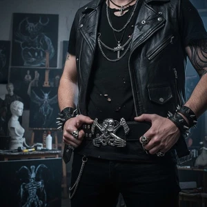 Hombres Western Hebilla de Cinturón Metal Plateado Bling Esqueleto Calavera Gran OVNI Accesorio - Imagen 1 de 24