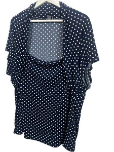 Evie Plus Size 3X Top Navy Blue Polka Dot Short Sleeve Blouse Layered Look - Picture 1 of 8