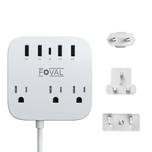 European Travel Plug Adapter, EU UK US Power Strip with USB C and 4 USB Ports... - Picture 1 of 7