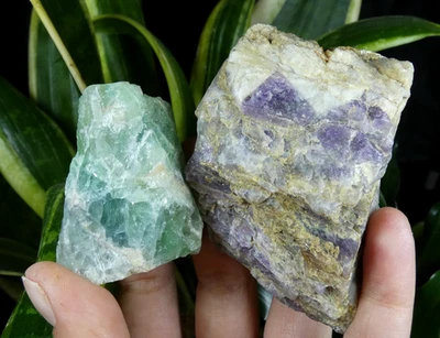 Lot 2 bloc brut Amethyste & Fluorite St Jacques-d'Ambur 7x5cm France mineral UV - Photo 1/4