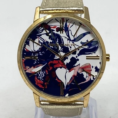 Relógio Vince Camuto Feminino 40mm Tom Dourado Mostrador Floral Couro Nova Bateria 8,25" - Imagem 1 de 4