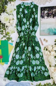 Rungolee Blue Green Floral Reese Dress 100% Silk, Size M - Picture 1 of 11