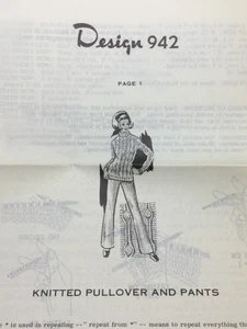 Vtg Mail Order Design 942 KNITTED PULLOVER & PANTS Pattern Original - Picture 1 of 2