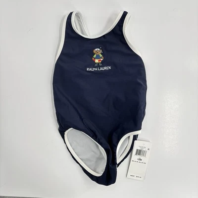 Ralph Lauren Badeanzug Mädchen 12M Navy Polo Bear Einteiler Baby Bademode Strand - Bild 1 von 4