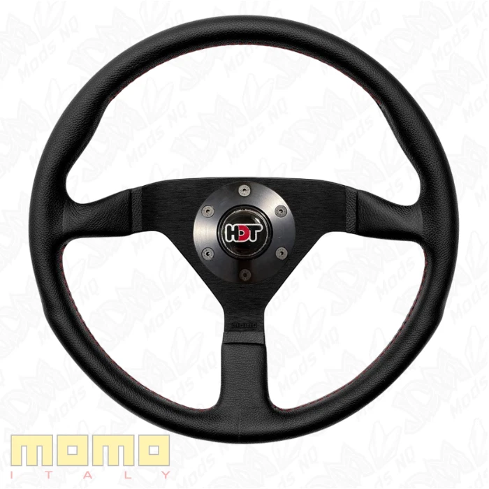 MOMO Montecarlo Black Leather W/ Red Stitching 350mm Steering Wheel HDT 4805 Hub - Image 1 of 1