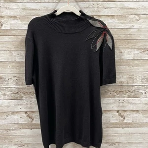 Maglione pullover donna S requisiti vintage nero patchato punto fiore - Foto 1 di 7