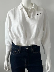 Nike Cropped Henley Sweatshirt weiß Baumwolle Gr. Small Kragen 3/4 Ärmel - Bild 1 von 4