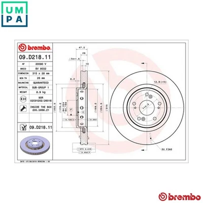 2x BRAKE DISC 09.D218.11 FOR HONDA CR-V/IV/SUV N22B4 2.2L N16A4 1.6L 4cyl - Image 1 of 4