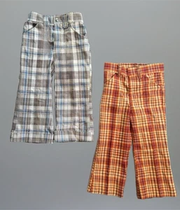 Vintage kleiner Junge Kleinkind Flair karierte Hose Glockenunterteil Gr. 4 USA Retro orange - Bild 1 von 17