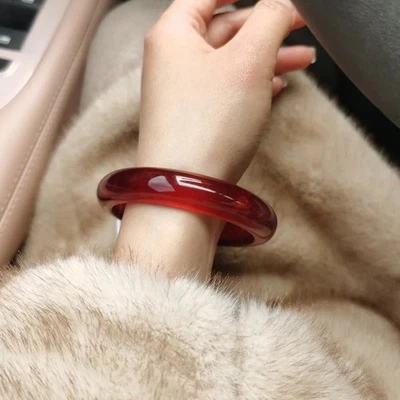 Certified natural quartzite jade cherry red Bracelet flat strip fashion jewelry - Image 1 of 4