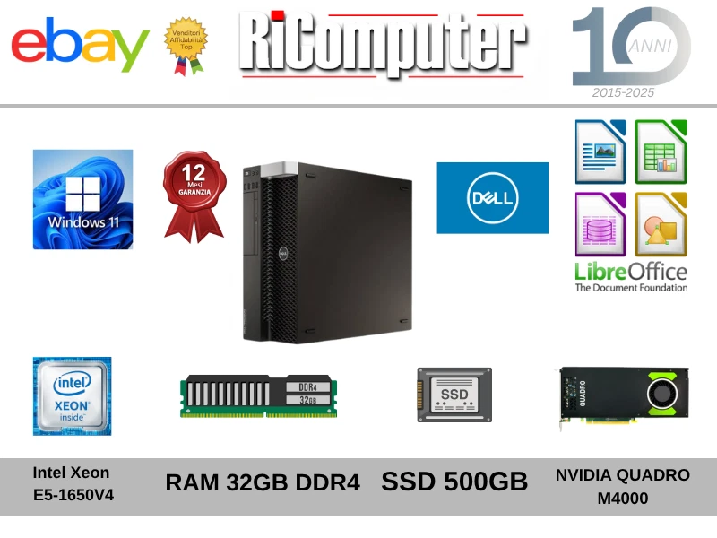 WORKSTATION DELL PRECISION T5810 INTEL XEON RAM 32GB NVIDIA QUADRO M4000 8GB - Immagine 1 di 1