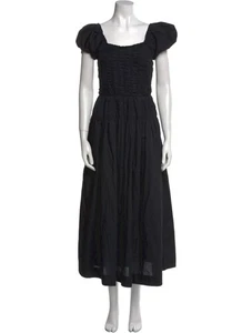 Caroline Constas womens Smocked Cotton Maxi Dress size Medium Black Puff Sleeve - Picture 1 of 7