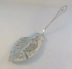 Etched A. Arnesen-Norway 830 Sterling Silver Pierced Decorated Fish Slice-Mono A - Picture 1 of 6