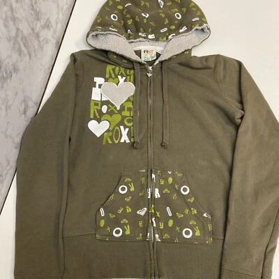 Suéter Sherpa Capucha Y2K ROXY Para Mujer Verde Gráfico Talla M Foto 1 de 4