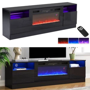 70inch TV Stand Cabinet Unit W/12LED Lights Insert 32" Electric Fireplace Heater - Picture 1 of 14