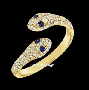 Beautiful Snake Blue Sapphire Diamond 925 Sterling Silver Charm Ring Jewelry - Picture 1 of 2