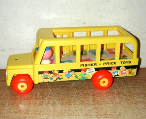 VINTAGE 1965 FISHER PRICE LITTLE PEOPLE GELBER SCHULBUS 192 ZUGSPIELZEUG - Bild 1 von 11