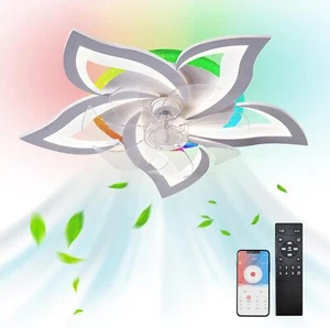 29" RGB LED Ceiling Fan Light Dimmable Chandelier with Remote Control 6 Speeds - Picture 1 of 9