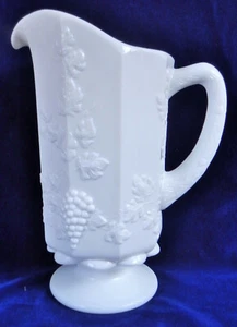 Vintage Westmoreland Milk Glass Pitcher, Paneled Grapes Pattern, 9" 32 oz, Exc. - Picture 1 of 10