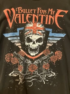 2010 Bullet For My Valentine Union Jack T-Shirt Skull Pistol Roses Black Band - Picture 1 of 21