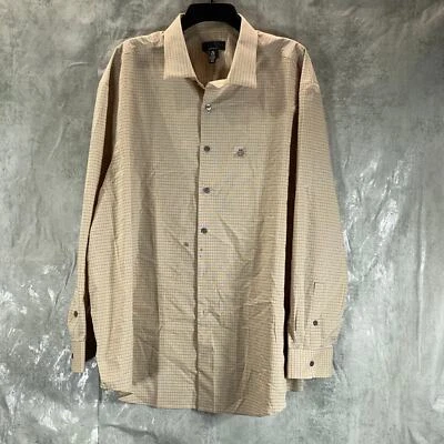 Camisa de manga larga ALFANI para hombre color tostado mini cuadros ajuste regular con botones talla 2XL Foto 1 de 4