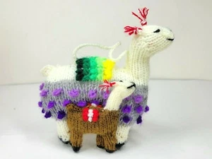 "Adorno de Navidad Llama Madre y Bebé Alpaca Tejida a Mano Más de 4" - Imagen 1 de 9