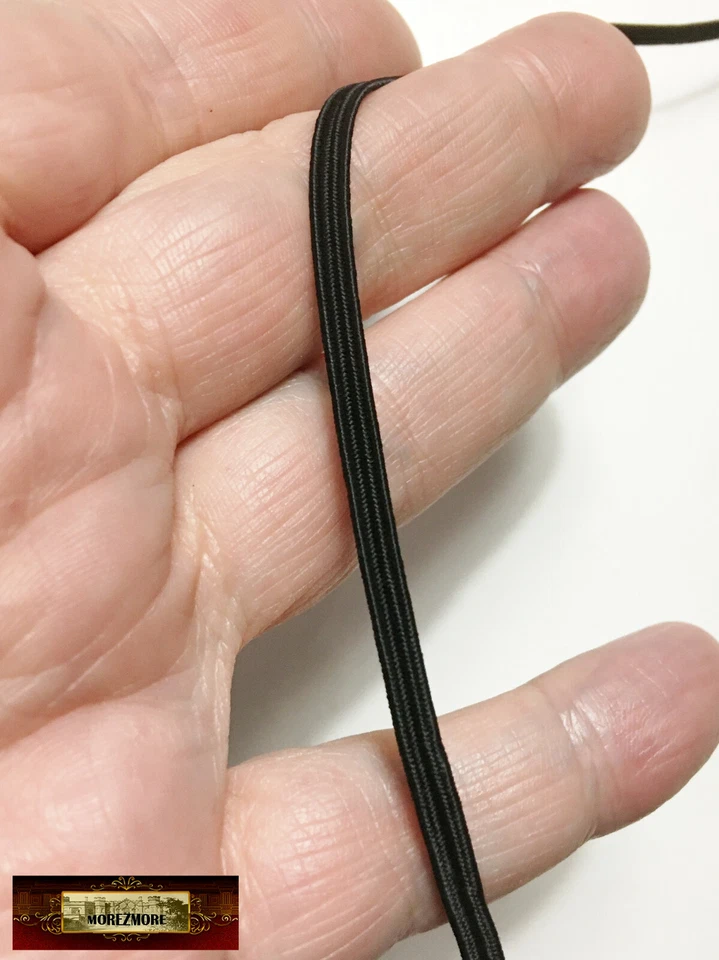 M00988-1 MOREZMORE 3mm 1/8" Plano Elástico Trenzado Elástico NEGRO 1 Yarda Foto 1 de 1