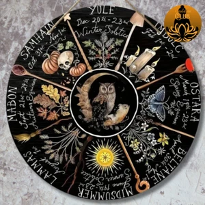 Wheel of Year Wooden Sign, Pagan, Halloween, Wicca, Witchcraft, Owl, Skull UK - Picture 1 of 2