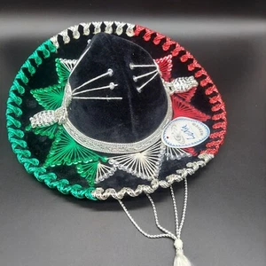 Luna Bambino Velluto Nero Sombrero Bandiera Messico Colori Autentica Etichetta su - Foto 1 di 6