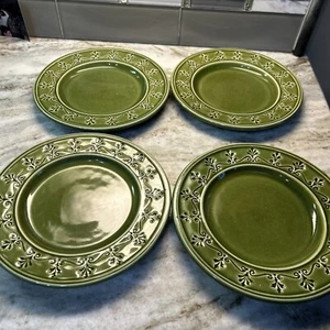 Matceramica Salad Plates 8.5 Made in Portugal Set of 4 Green Embossed Design - Picture 1 of 8