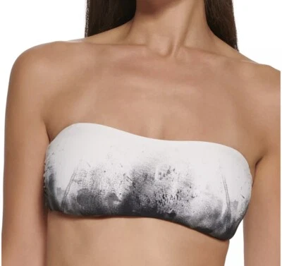 Bikini bandeau de mujer Calvin Klein estampado tiras extraíbles blanco y negro, XS Foto 1 de 4