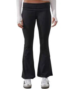 COTTON ON Ultra Soft Fold Over Flare Tight Pants Women's M Black Elastic Waist - Picture 1 of 18