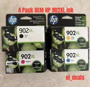4 Pack Set OEM HP 902XL Ink Black Color Magenta Yellow Cyan Box 902 XL 2022-2023 - Picture 1 of 2