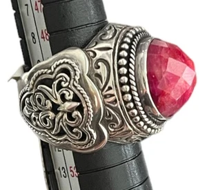Bali Designs Sterling Silver Red Ruby Corundum Sapphire Ornate Ring 6 - Picture 1 of 11