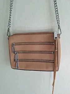 Borsa a tracolla Rebecca Minkoff 5 zip in pelle marrone chiaro con catena - Foto 1 di 8