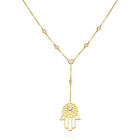 18K Gold Over Silver Hamsa Hand CZ Station Chain Necklace 16"-18" Adjustable