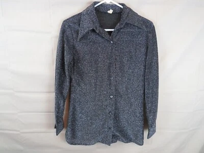 Vintage Size 10 Sheer metallic see threw Disco Button up Hip Hop 1970's USA - Image 1 of 4