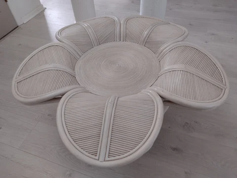 VTG MCM HOLLYWOOD REGENCY GABRIELLA CRESPI WHITE RATTAN COFFEE TABLE Cover