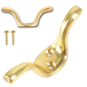 QUALITY BRASS CLEAT HOOKS SET Metal Curtain/Venetian Blinds Wall/Window Tie Up - Picture 1 of 3