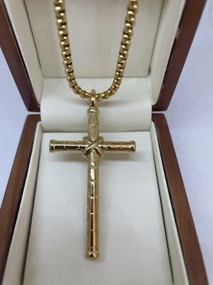 Collar Crucifijo Grande Extra Grande Lleno de Oro 9 quilates 24" Regalo En Caja Foto 1 de 4