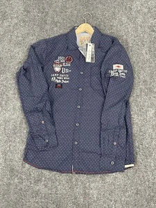 Camp David Shirt Mens Medium Button Up Polka Dot Blue Embroidered Navy N223 - Picture 1 of 12