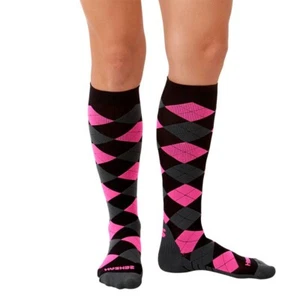 Compression Socks for Men Zensah Black Grey Neon Pink Argyle Size Medium - Picture 1 of 2