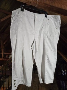 CJ Banks Capris 24W Womens Crop Pants Light Khaki Cotton Stretch Pockets Plus  - Picture 1 of 18