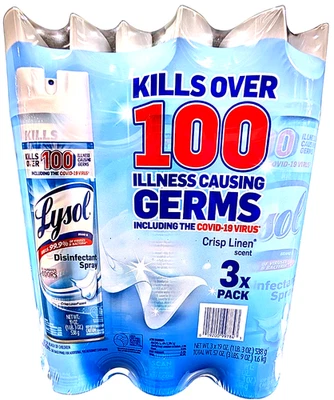 Lysol Disinfectant Spray Eliminates Odors Crisp Linen 3 x 19 Oz - Image 1 of 3