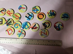 Vintage Letter Game Pieces Round W/animals & Letters - Picture 1 of 1