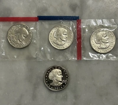 1981 P D S S Susan B Anthony Proof & BU - 4 Coin  Set / Lot - Mint Cello - Image 1 of 4